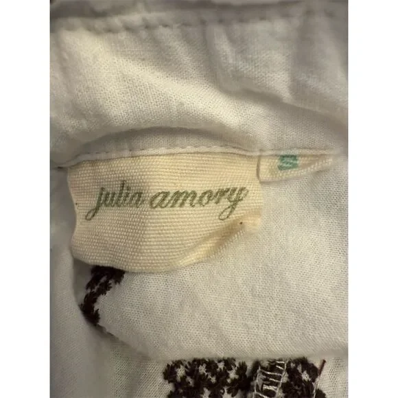 Julia Amory Women's Boho Embroidered Long Sleeve Shirt Dress White Brown Size S - Picture 5 of 8